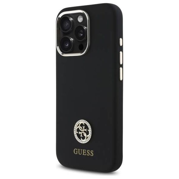 Original Case IPHONE 16 PRO Guess Hardcase Silicone Logo Strass 4G (GUHCP16LM4DGPK) black 3666339328788