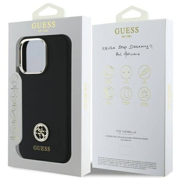 Original Case IPHONE 16 PRO Guess Hardcase Silicone Logo Strass 4G (GUHCP16LM4DGPK) black 3666339328788