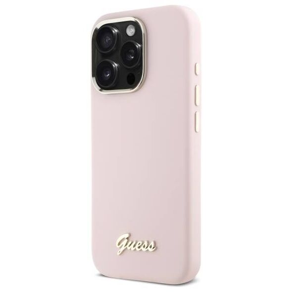 Original Case IPHONE 16 PRO Guess Hardcase Silicone Script Metal Logo & Frame (GUHCP16LSMBSLP) pink 3666339344276