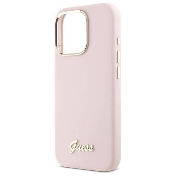 Original Case IPHONE 16 PRO Guess Hardcase Silicone Script Metal Logo & Frame (GUHCP16LSMBSLP) pink 3666339344276