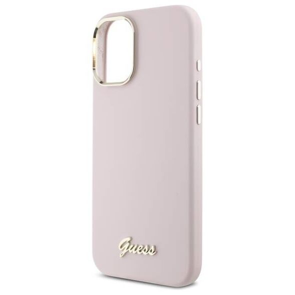 Original Case IPHONE 16 PLUS Guess Hardcase Silicone Script Metal Logo & Frame (GUHCP16MSMBSLP) pink 3666339344269