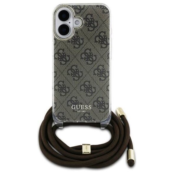 Original Case IPHONE 16 Guess Hardcase Crossbody Cord 4G Print (GUHCP16SHC4SEW) brown 3666339345167