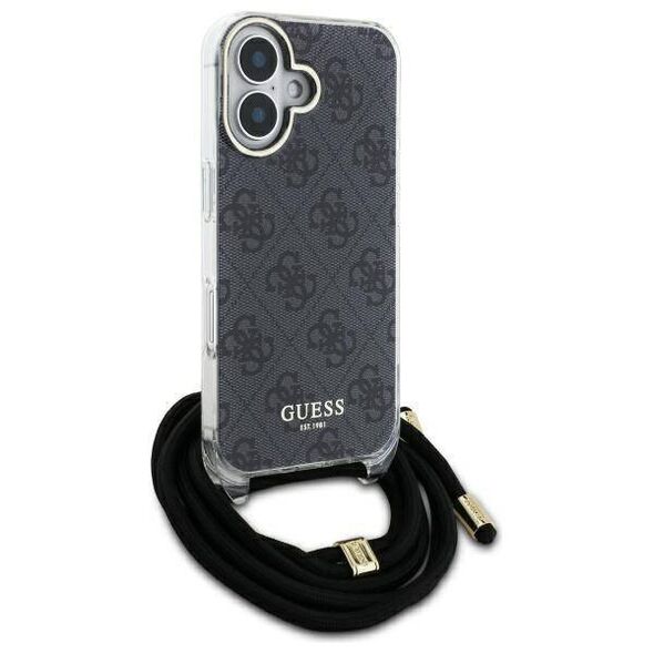 Original Case IPHONE 16 PRO MAX Guess Hardcase Crossbody Cord 4G Print (GUHCP16XHC4SEK) black 3666339345150