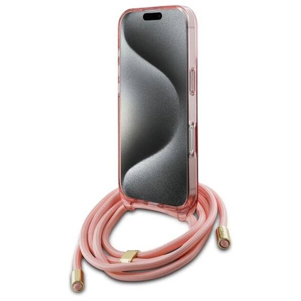 Original Case IPHONE 16 PRO Guess Hardcase Crossbody Cord Script MagSafe (GUHMP16LHCTSGNSP) pink 3666339345907