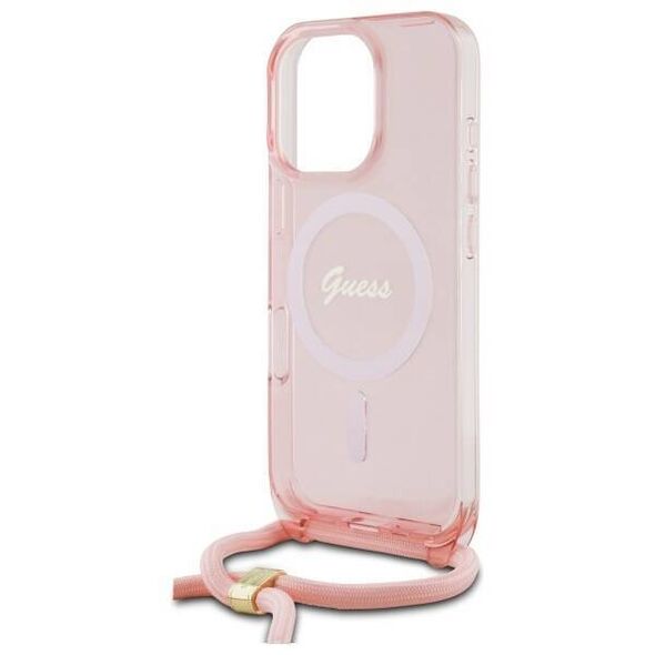 Original Case IPHONE 16 PRO Guess Hardcase Crossbody Cord Script MagSafe (GUHMP16LHCTSGNSP) pink 3666339345907