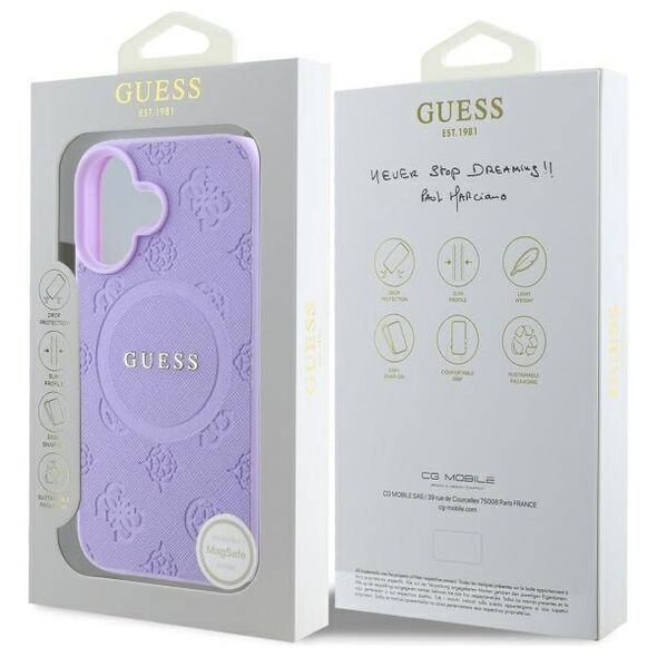 Original Case IPHONE 16 PLUS Guess Hardcase Saffiano Peony Classic Logo MagSafe (GUHMP16MPSAPSMEU) purple 3666339328252