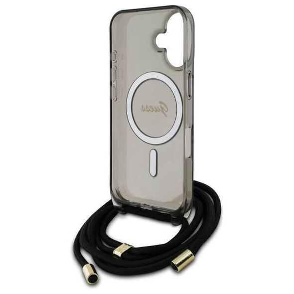 Original Case IPHONE 16 Guess Hardcase Crossbody Cord Script MagSafe (GUHMP16SHCTSGNSK) black 3666339345648