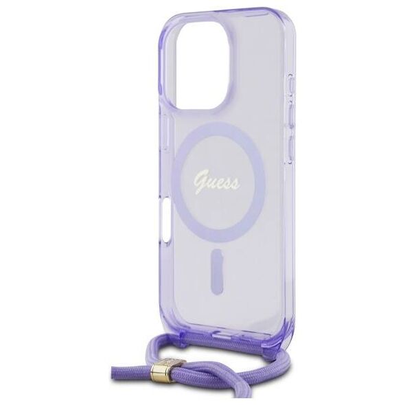 Original Case IPHONE 16 PRO MAX Guess Hardcase Crossbody Cord Script MagSafe (GUHMP16XHCTSGNSU) purple 3666339345877