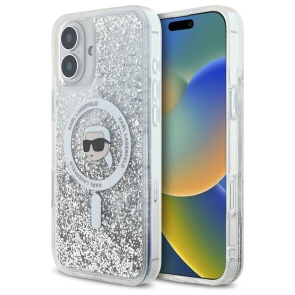 Original Case IPHONE 16 PLUS Karl Lagerfeld Hardcase Liquid Glitter Karl Head MagSafe (KLHMP16MLGKISGH) transparent 3666339319175