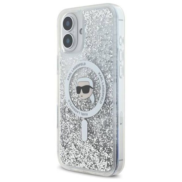 Original Case IPHONE 16 Karl Lagerfeld Hardcase Liquid Glitter Karl Head MagSafe (KLHMP16SLGKISGH) transparent 3666339319168