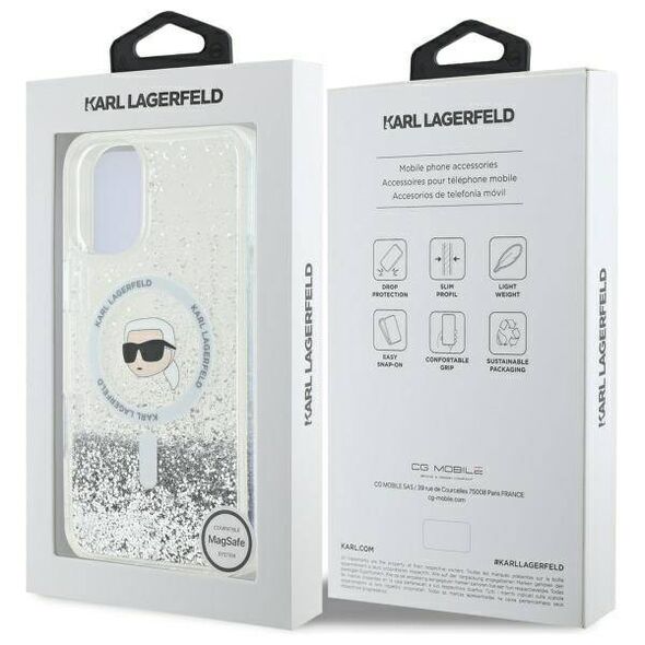 Original Case IPHONE 16 Karl Lagerfeld Hardcase Liquid Glitter Karl Head MagSafe (KLHMP16SLGKISGH) transparent 3666339319168