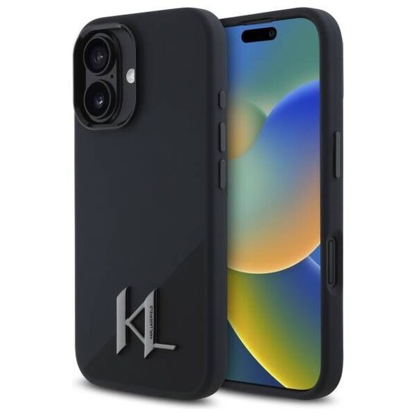 Original Case IPHONE 16 Karl Lagerfeld Hardcase Silicone Shadow Metal Initial MagSafe (KLHMP16SSCMKMPCK) black 3666339317928