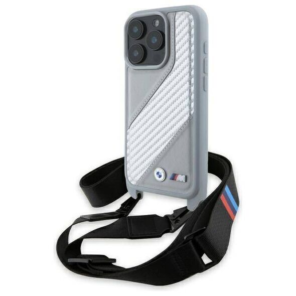 Original Case IPHONE 16 PRO BMW Hardcase M Edition Carbon Stripe & Strap (BMHCP16L23PSCCG) gray 3666339324346