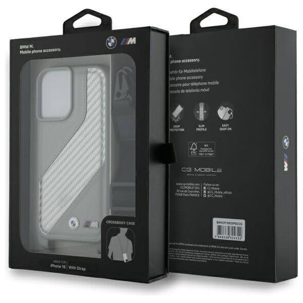 Original Case IPHONE 16 BMW Hardcase M Edition Carbon Stripe & Strap (BMHCP16S23PSCCG) gray 3666339324322