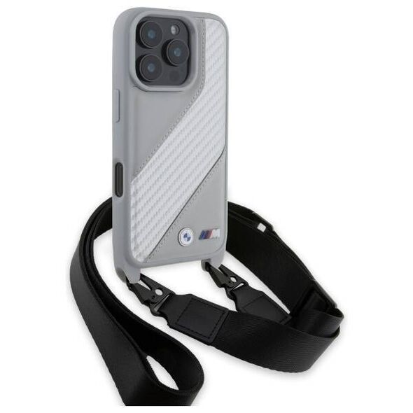 Original Case IPHONE 16 PRO MAX BMW Hardcase M Edition Carbon Stripe & Strap (BMHCP16X23PSCCG) gray 3666339324353