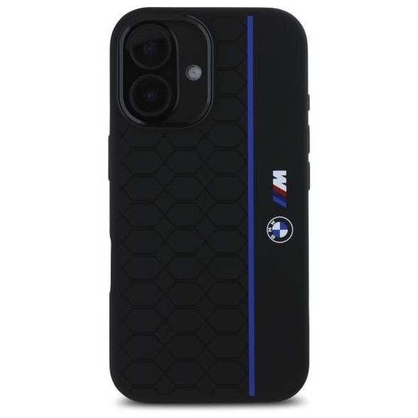 Original Case IPHONE 16 BMW Hardcase Silicone Hexagon Blue Line MagSafe (BMHMP16S23SHEB) black 3666339324841