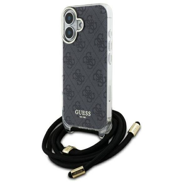 Original Case IPHONE 16 Guess Hardcase Crossbody Cord 4G Print (GUHCP16SHC4SEK) black 3666339345129