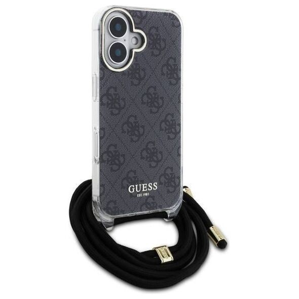 Original Case IPHONE 16 Guess Hardcase Crossbody Cord 4G Print (GUHCP16SHC4SEK) black 3666339345129