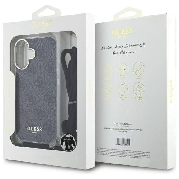 Original Case IPHONE 16 Guess Hardcase Crossbody Cord 4G Print (GUHCP16SHC4SEK) black 3666339345129