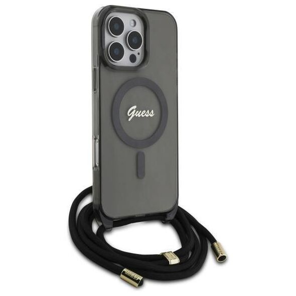 Original Case IPHONE 16 PRO Guess Hardcase Crossbody Cord Script MagSafe (GUHMP16LHCTSGNSK) black 3666339345662