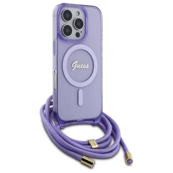 Original Case IPHONE 16 PRO Guess Hardcase Crossbody Cord Script MagSafe (GUHMP16LHCTSGNSU) purple 3666339345860