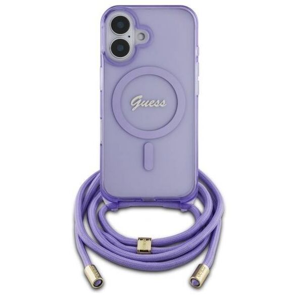 Original Case IPHONE 16 Guess Hardcase Crossbody Cord Script MagSafe (GUHMP16SHCTSGNSU) purple 3666339345846