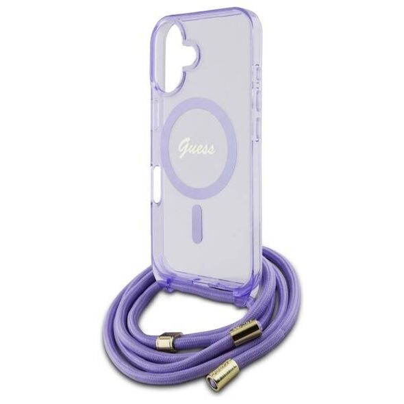Original Case IPHONE 16 Guess Hardcase Crossbody Cord Script MagSafe (GUHMP16SHCTSGNSU) purple 3666339345846