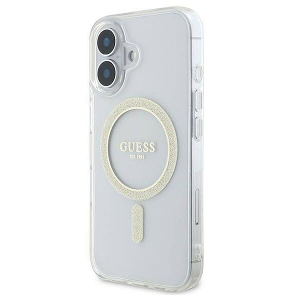 Original Case IPHONE 16 Guess Hardcase IML Glitter Circle MagSafe (GUHMP16SHFGERET) transparent 3666339307554