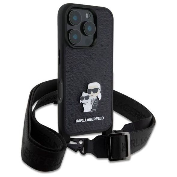 Original Case IPHONE 16 PRO Karl Lagerfeld Hardcase Saffiano Karl&Choupette Metal Pin CBDY Strap (KLHCP16LSAKCPBK) black 3666339329907