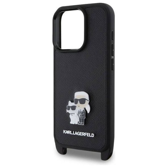 Original Case IPHONE 16 PRO Karl Lagerfeld Hardcase Saffiano Karl&Choupette Metal Pin CBDY Strap (KLHCP16LSAKCPBK) black 3666339329907