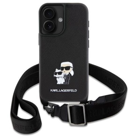 Original Case IPHONE 16 Karl Lagerfeld Hardcase Saffiano Karl&Choupette Metal Pin CBDY Strap (KLHCP16SSAKCPBK) black 3666339329884