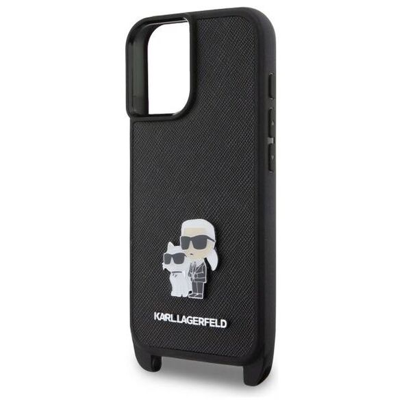 Original Case IPHONE 16 Karl Lagerfeld Hardcase Saffiano Karl&Choupette Metal Pin CBDY Strap (KLHCP16SSAKCPBK) black 3666339329884