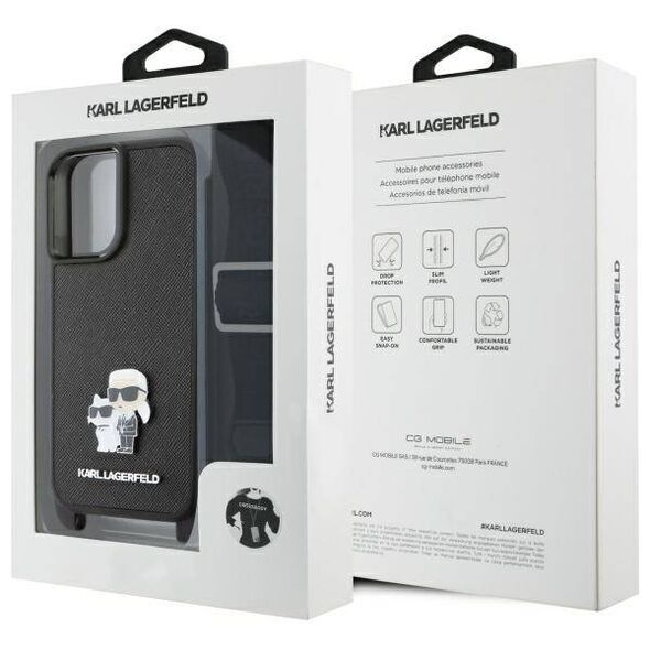Original Case IPHONE 16 Karl Lagerfeld Hardcase Saffiano Karl&Choupette Metal Pin CBDY Strap (KLHCP16SSAKCPBK) black 3666339329884