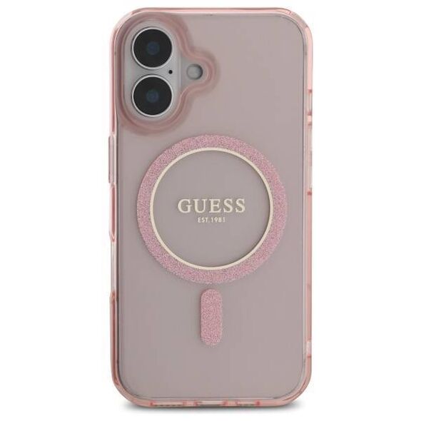 Original Case IPHONE 16 Guess Hardcase IML Glitter Circle MagSafe (GUHMP16SHFGEREP) pink 3666339307851