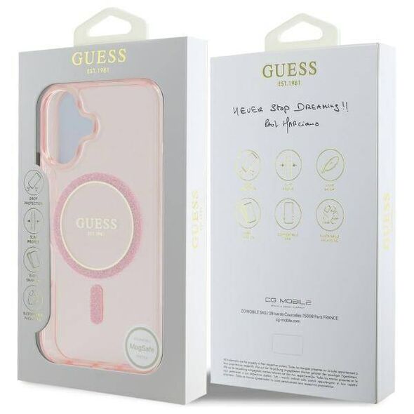 Original Case IPHONE 16 Guess Hardcase IML Glitter Circle MagSafe (GUHMP16SHFGEREP) pink 3666339307851