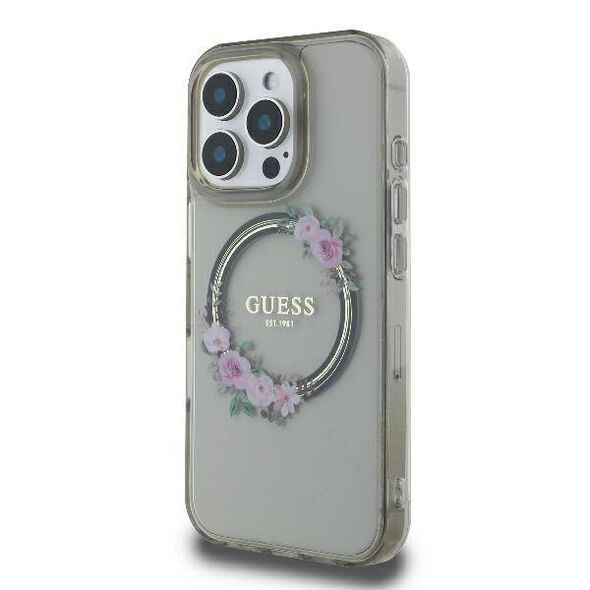 Original Case IPHONE 16 PRO MAX Guess Hardcase IML Flowers Wreath MagSafe (GUHMP16XHFWFCK) black 3666339346379