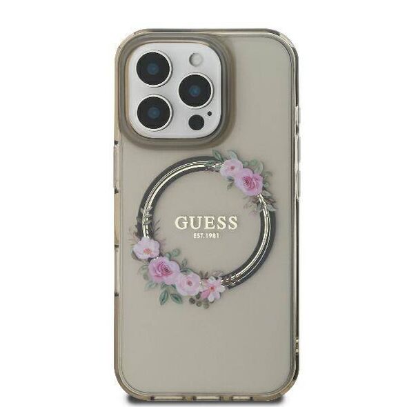Original Case IPHONE 16 PRO MAX Guess Hardcase IML Flowers Wreath MagSafe (GUHMP16XHFWFCK) black 3666339346379