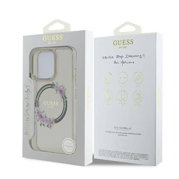 Original Case IPHONE 16 PRO MAX Guess Hardcase IML Flowers Wreath MagSafe (GUHMP16XHFWFCK) black 3666339346379
