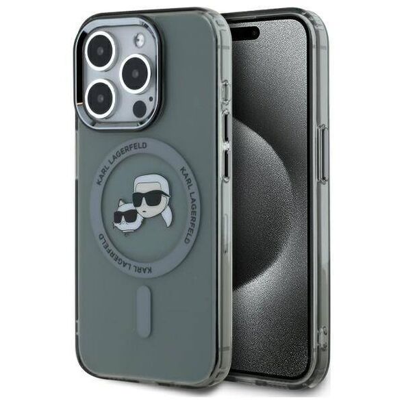 Original Case IPHONE 15 PRO Karl Lagerfeld Hardcase IML Metal Karl&Choupette Head MagSafe (KLHMP15LHLSKCK) black 3666339284763