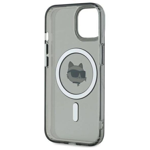 Original Case IPHONE 15 Karl Lagerfeld Hardcase IML Metal Choupette Head MagSafe (KLHMP15SHLSCHK) black 3666339284602