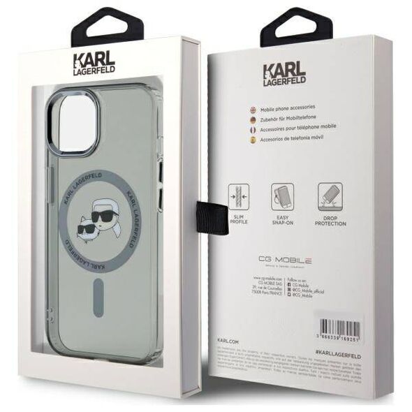 Original Case IPHONE 15 Karl Lagerfeld Hardcase IML Metal Karl&Choupette Head MagSafe (KLHMP15SHLSKCK) black 3666339284749