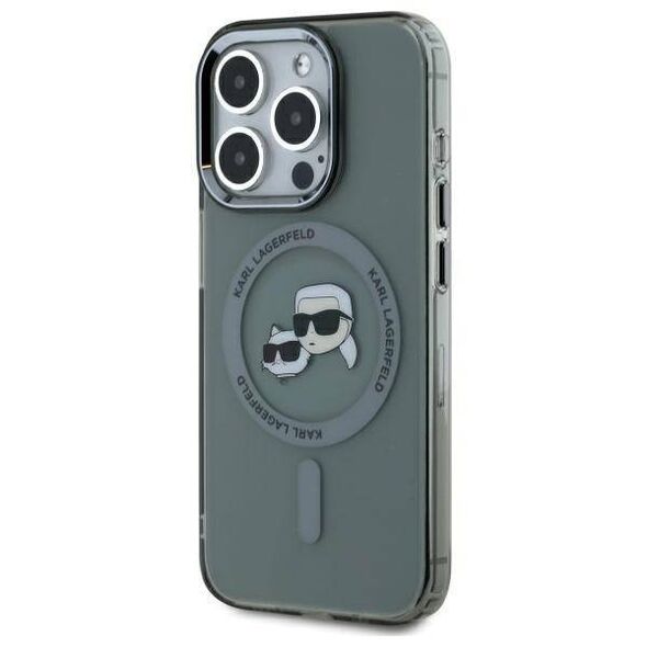 Original Case IPHONE 15 PRO MAX Karl Lagerfeld Hardcase IML Metal Karl&Choupette Head MagSafe (KLHMP15XHLSKCK) black 3666339284770