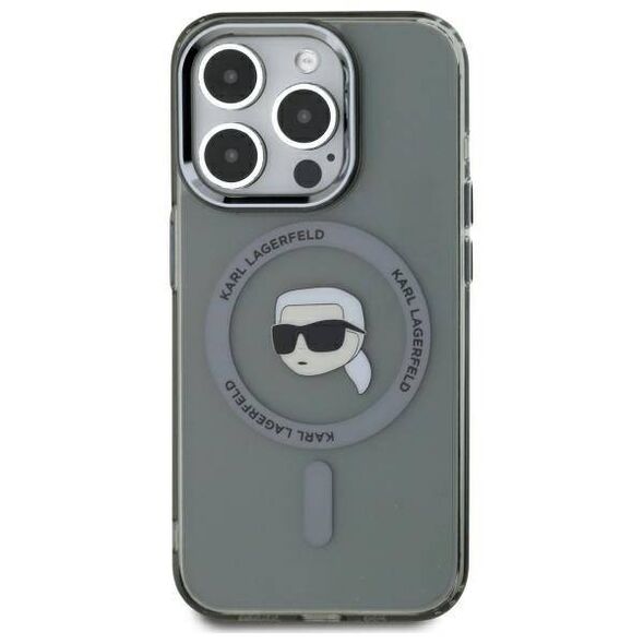 Original Case IPHONE 15 PRO MAX Karl Lagerfeld Hardcase IML Metal Karl Head MagSafe (KLHMP15XHLSKIK) black 3666339284497