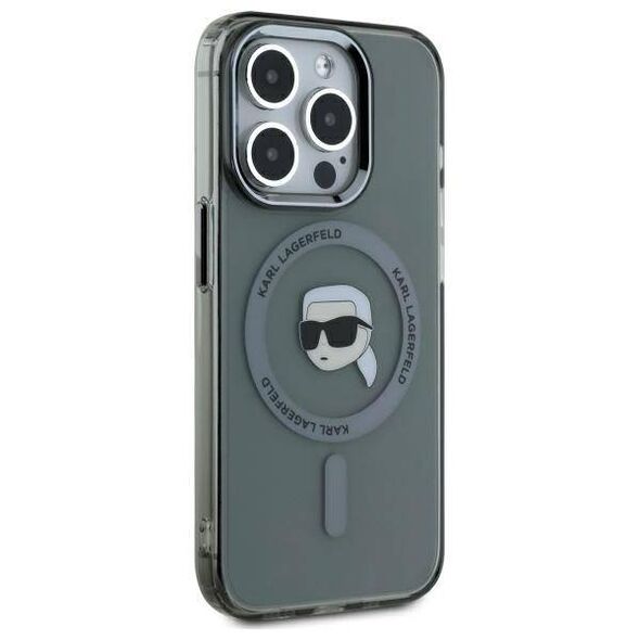 Original Case IPHONE 15 PRO MAX Karl Lagerfeld Hardcase IML Metal Karl Head MagSafe (KLHMP15XHLSKIK) black 3666339284497