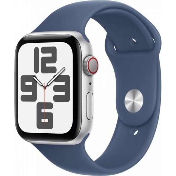 Smartwatch Apple Watch SE GPS + Cellular, koperta 44 mm z aluminium w kolorze srebrnym z paskiem sportowym w kolorze denim - rozmiar M/L