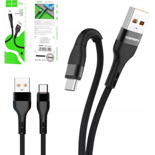 Καλώδιο USB. ΚΑΛΩΔΙΟ DENMEN USB TYPE-C ΜΑΥΡΟ USB-C D60T-B 14172192 6973224877458
