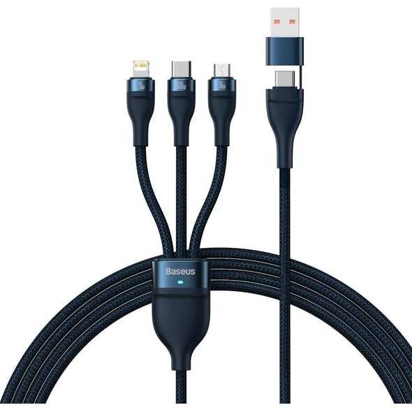 Kabel USB Baseus USB-A + USB-C - USB-C + microUSB + Lightning 1.2 m Granatowy (CASS030103)