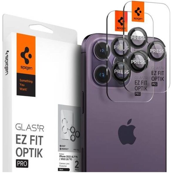 Spigen Szkło hartowane na aparat Spigen Optik.tr ez Fit Camera Protector Apple iPhone 14 Pro/14 Pro Max Black [2 PACK]