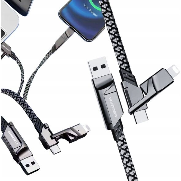 Καλώδιο USB. DENMEN 4IN1 CABLE ΜΑΥΡΟ D66E 14172193 6973224879612
