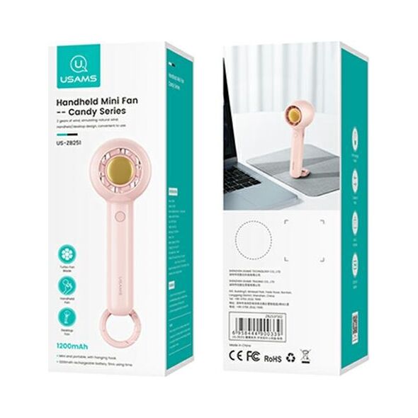 USAMS Hand Fan Mini 1200mAh Candy Series pink ZB251FS02 (US-ZB251)